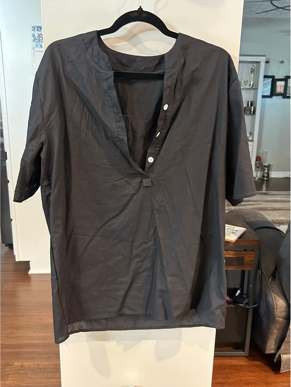 Charcoal Split Neck Blouse